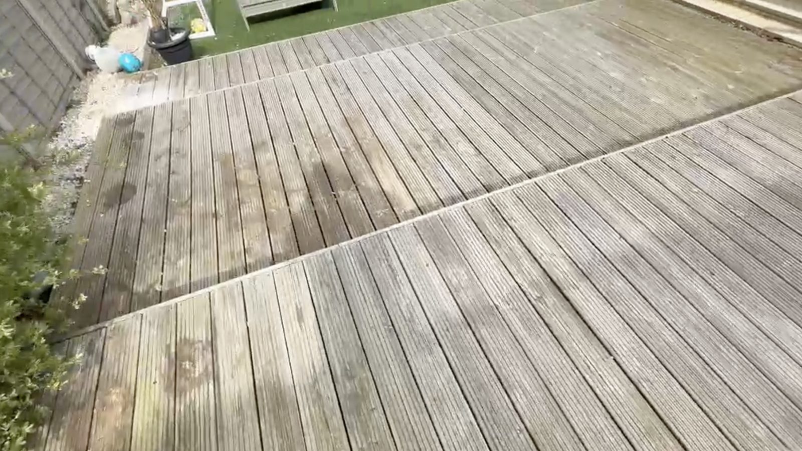 Weathered decking before cleaning